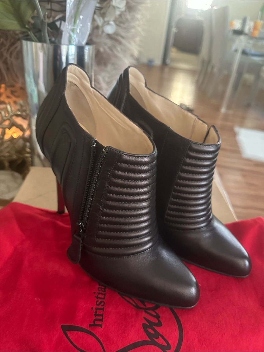 Christian Louboutin Brown Quilted Leather Ankle Booties with Side Zip